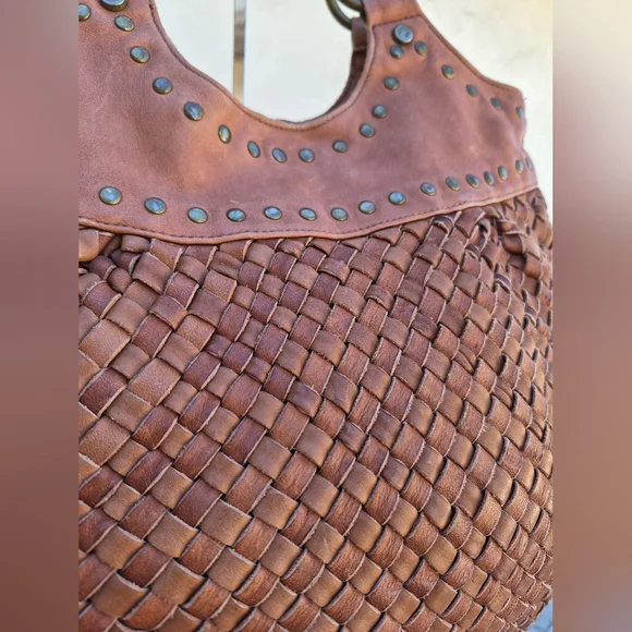 Fossil Vintage Woven Leather Satchel in Cognac Brown - Picture 3 of 9